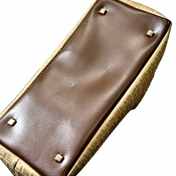 👜✨ SUSAN LUCCI Vintage 90s Gold & Brown Vegan Leather Polyester‎ Tote Bag - Picture 2 of 6